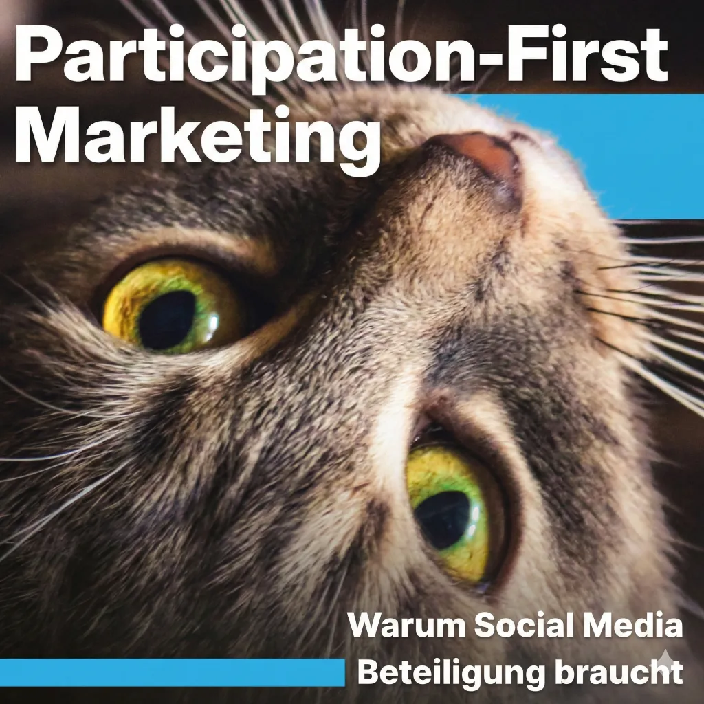 Katze mit gelben Augen in Nahaufnahme, Begleittext Participation-First Marketing von Luxregia – Social Media Beteiligung, auffälliger heller Kontrast