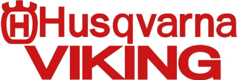 Rotes Husqvarna VIKING Logo-Bild mit markantem Schriftzug Husqvarna VIKING, klarer Markenauftritt für Kundenstimmen- oder Referenzseiten.